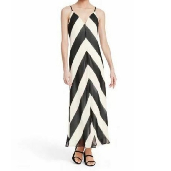 NWOT Christopher John Rogers Black White Striped maxi slip  dress sz 12 - Picture 1 of 11